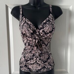 INC International Concepts Ladies Black & pink Floral Sleeveless beaded tie Top